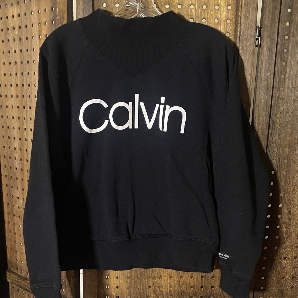 Calvin Klein Black Crewneck Sweatshirt with White Logo Size L